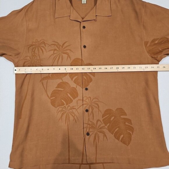 Tommy Bahama 100% Silk Button Up Down Short Sleeve Shirt Brown Mens XL Palm Tree - Picture 9 of 11